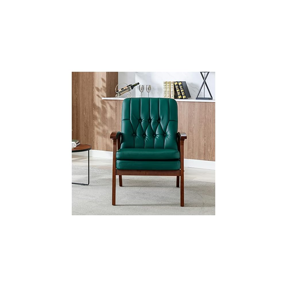 Mid Century Accent Chair, One Size, Blackish Green