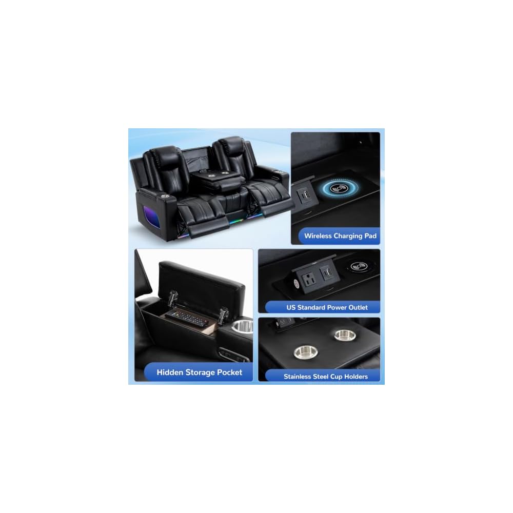 Power Recliner Sofa Set with LED Lights/Wireless Charging