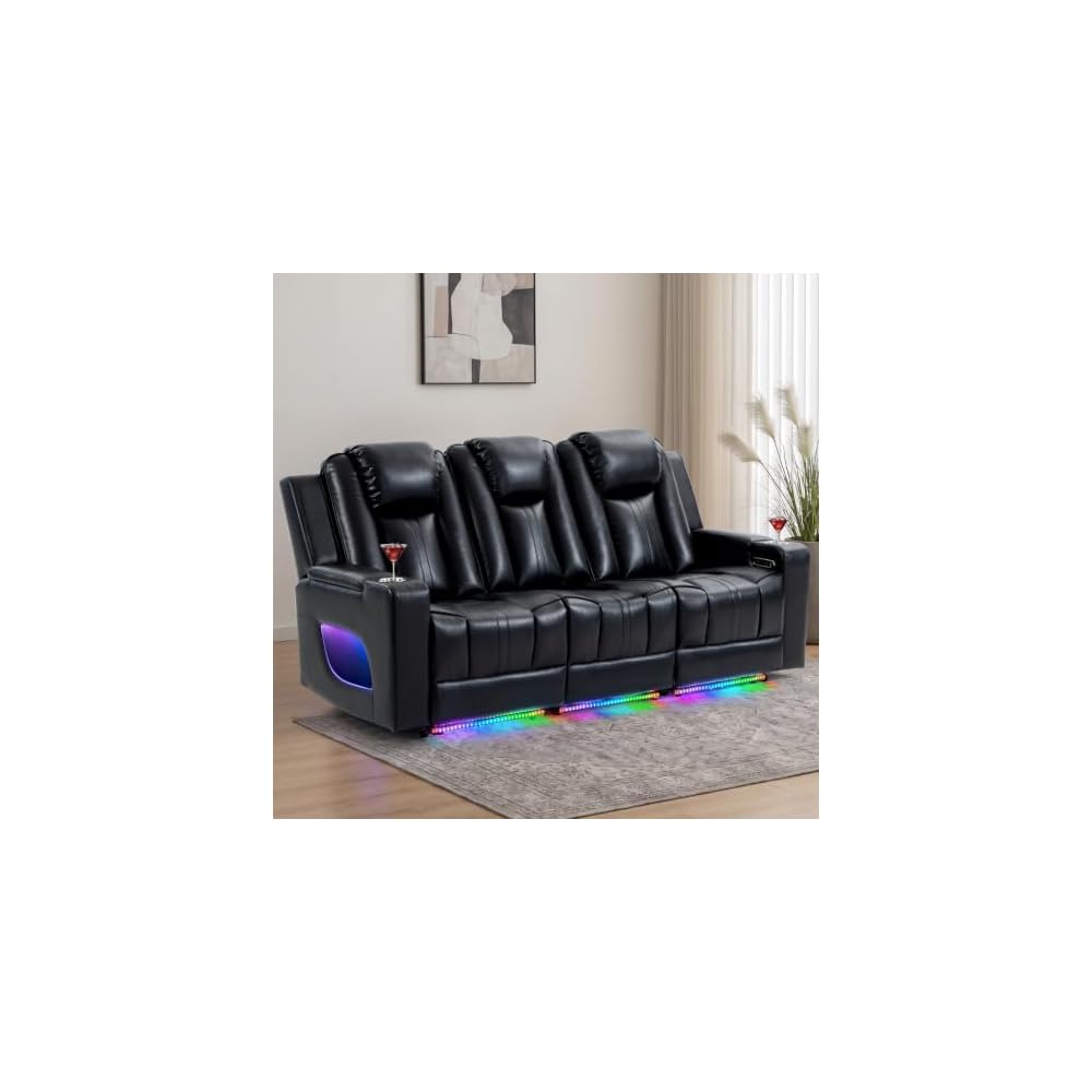 Power Recliner Sofa Set with LED Lights/Wireless Charging