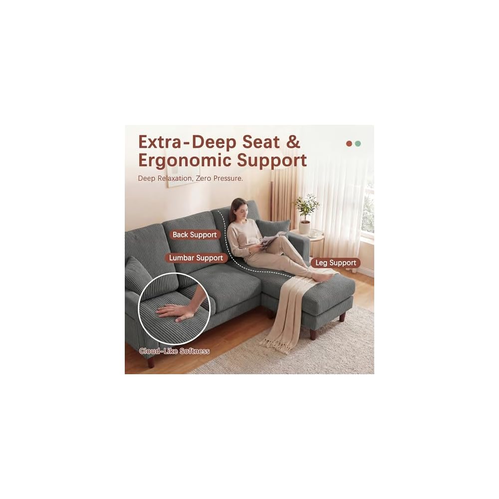 L-Shaped 3 Seat Convertible Sectional Couch with Ottoman