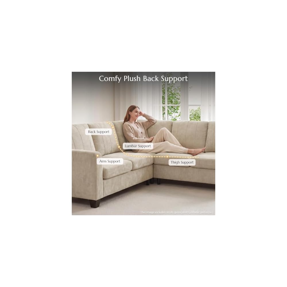 L Shaped Couch, Small Corner Sectional Sofa, Beige