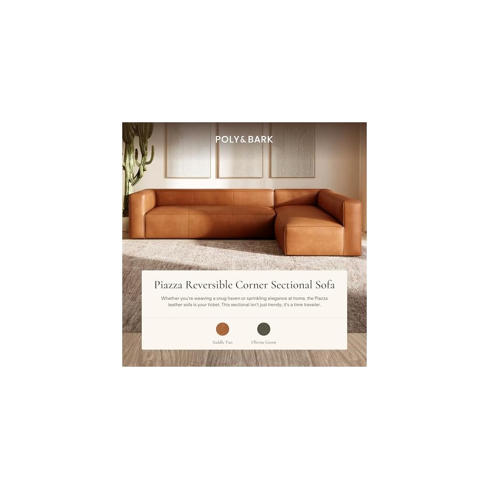 Poly & BARK Piazza Reversible Corner Sectional 125" Sofa in Bourbon Tan