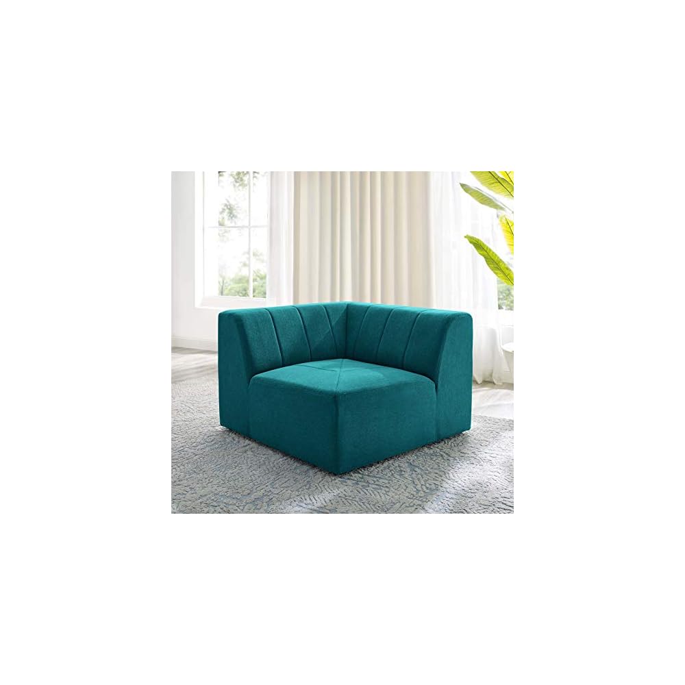 Bartlett Channel Tufted Upholstered Sectional, Right-Arm Chair, Teal