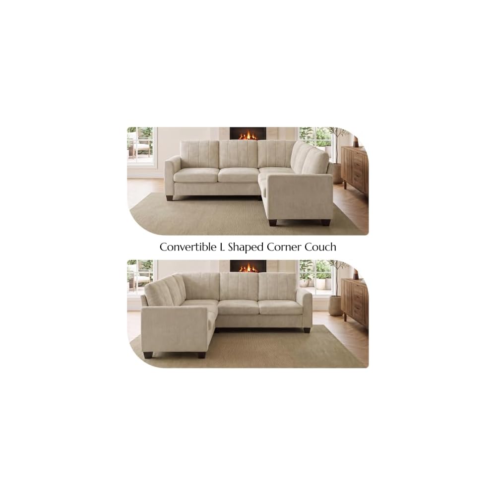 L Shaped Couch, Small Corner Sectional Sofa, Beige