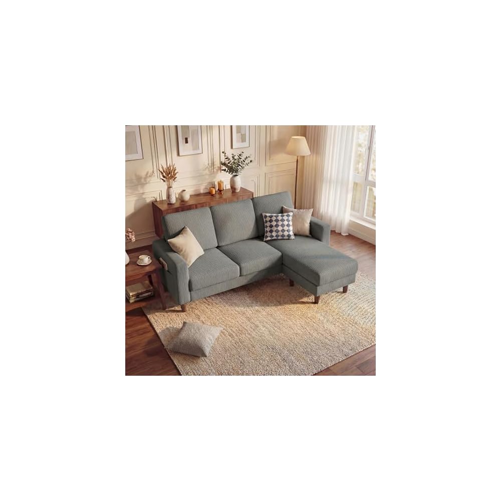 L-Shaped 3 Seat Convertible Sectional Couch with Ottoman