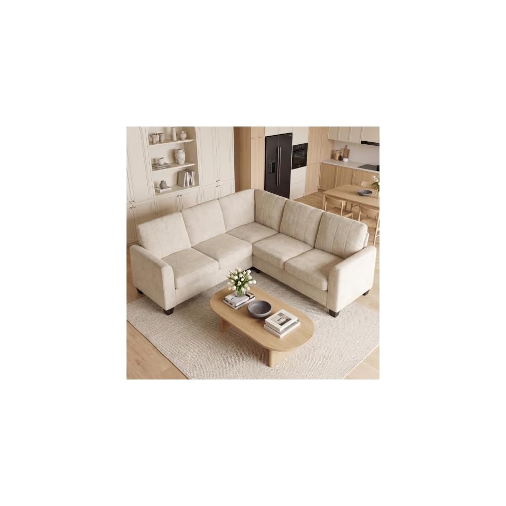 L Shaped Couch, Small Corner Sectional Sofa, Beige