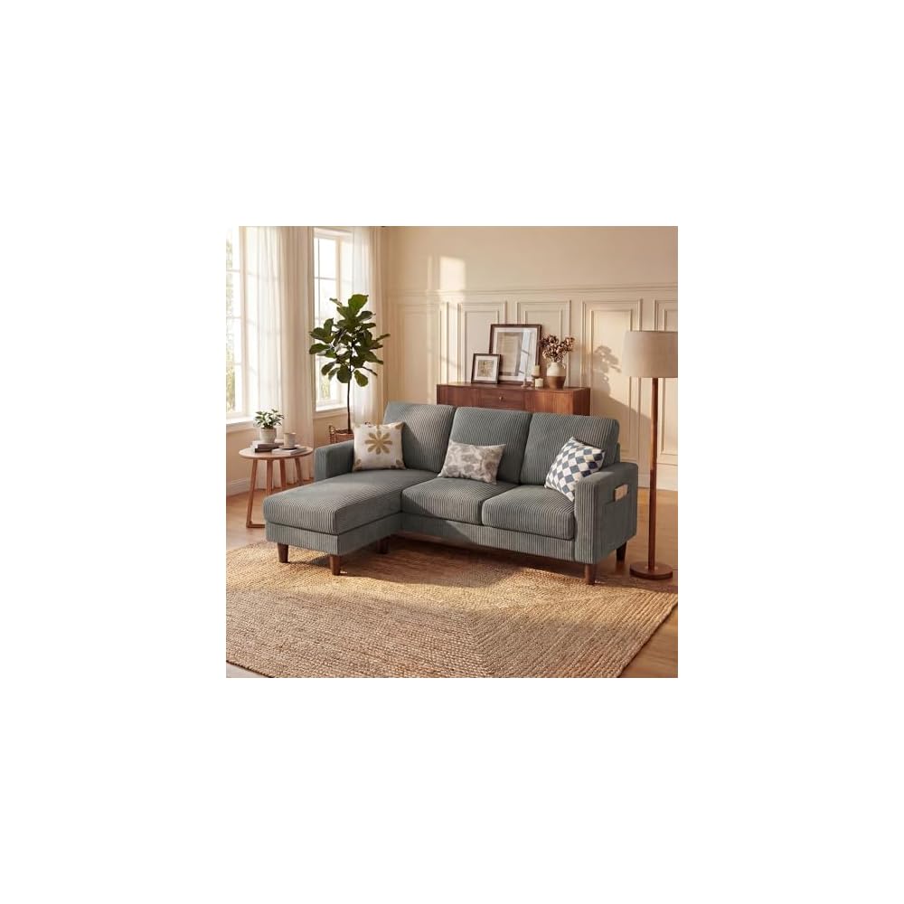 L-Shaped 3 Seat Convertible Sectional Couch with Ottoman