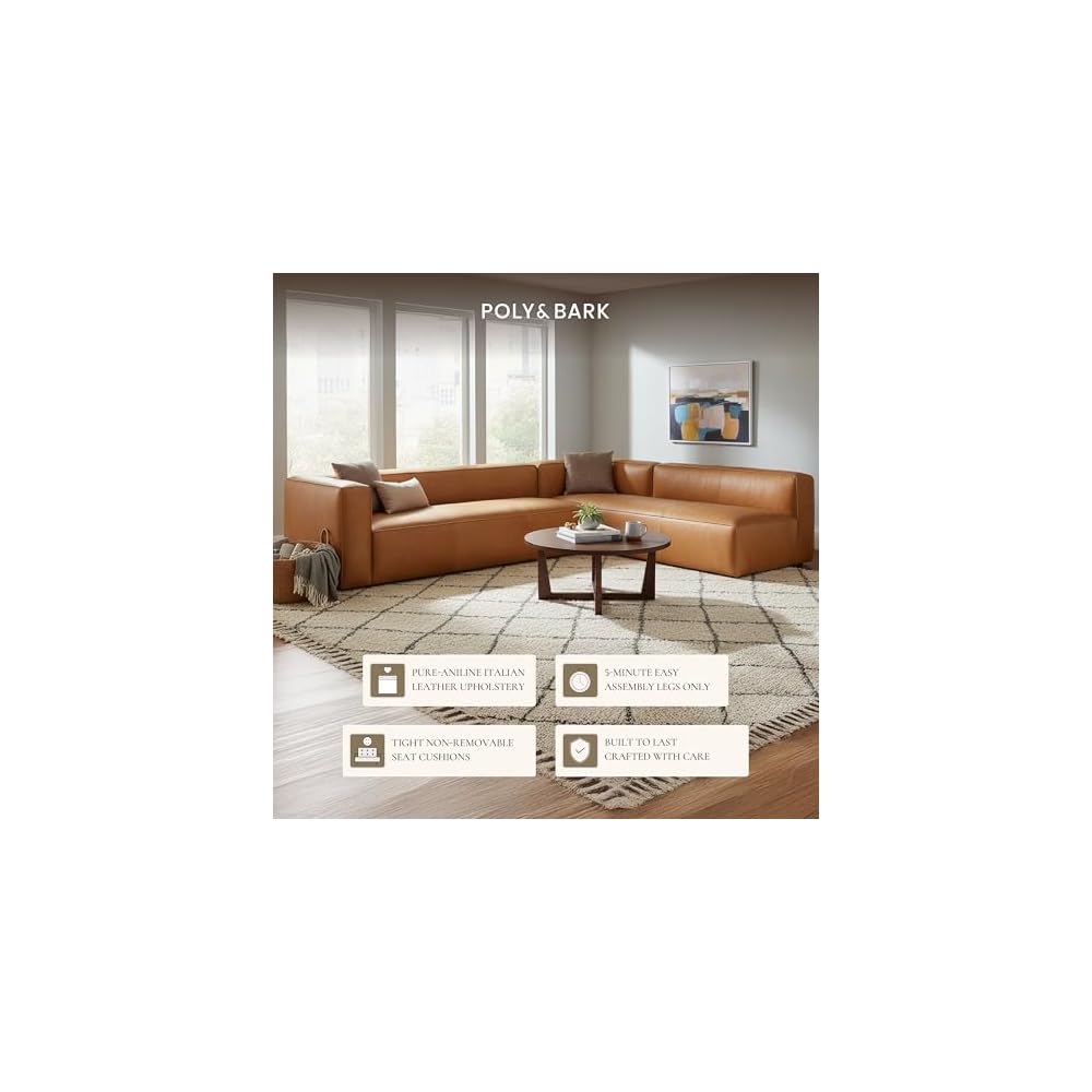 Poly & BARK Piazza Reversible Corner Sectional 125" Sofa in Bourbon Tan