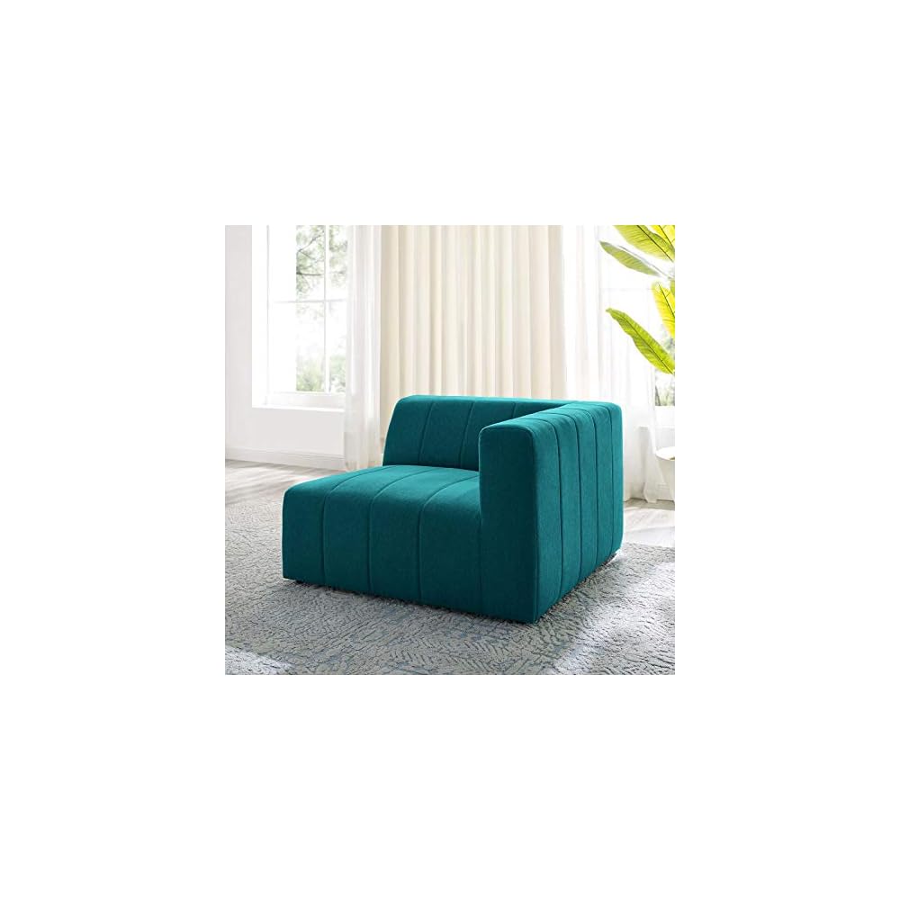 Bartlett Channel Tufted Upholstered Sectional, Right-Arm Chair, Teal