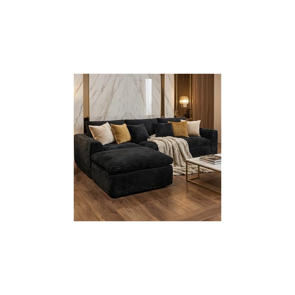 Boneless L-Shaped Modular Couch - 108 Inch,Black