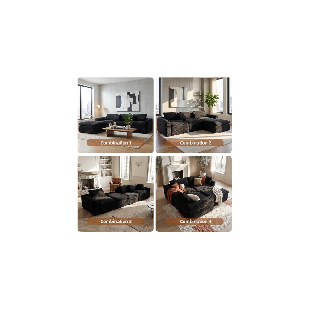 Boneless L-Shaped Modular Couch - 108 Inch,Black