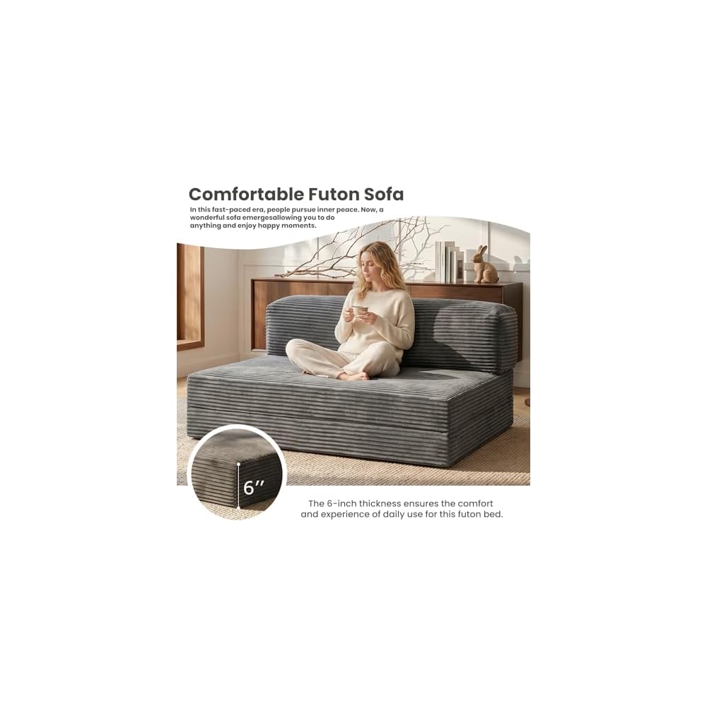 4-in-1 Folding Sofa Bed – Memory Foam Convertible Sleeper Chair with Pillow, No Assembly Required for Apartment, Guest Room, Camping