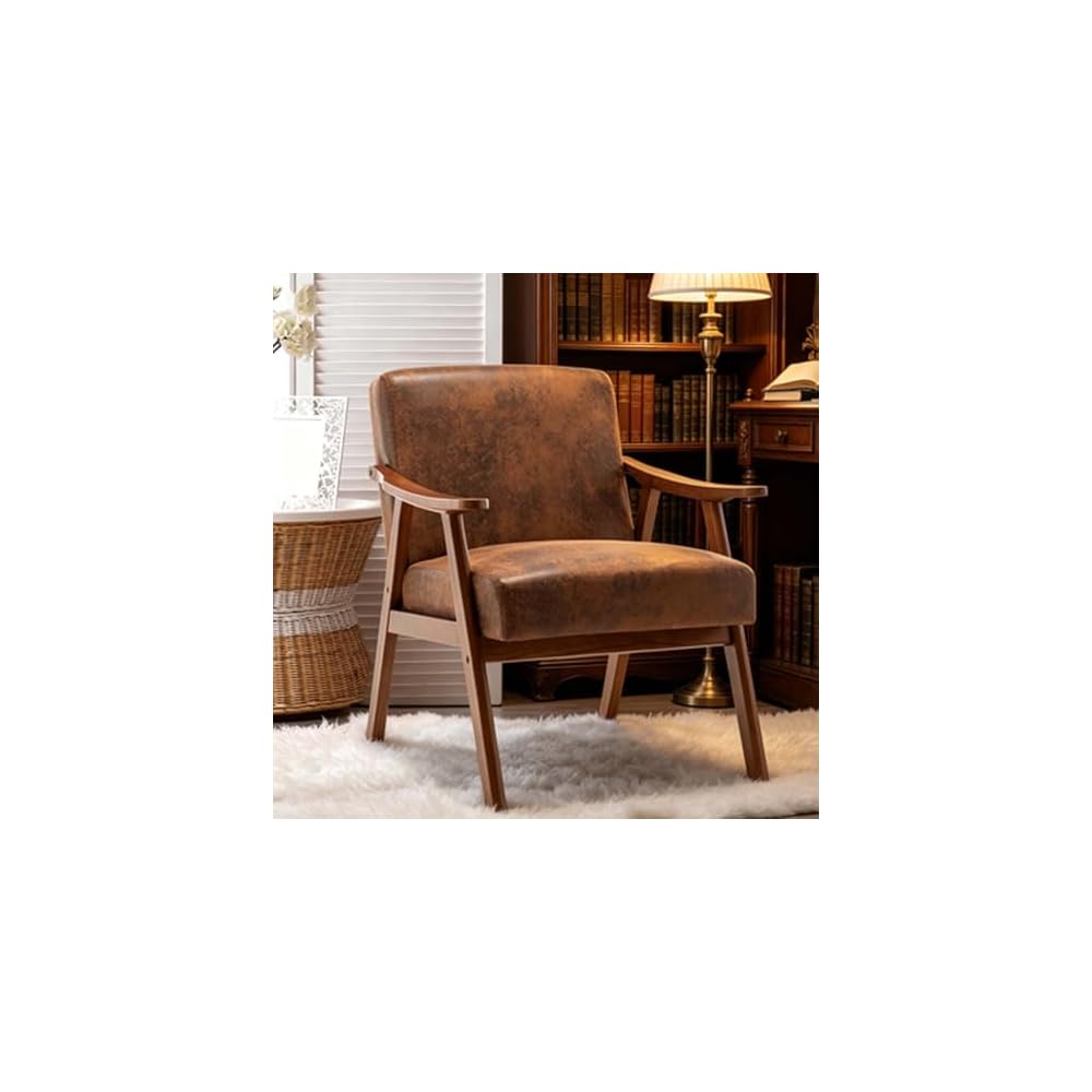 Accent Chair Mid Century Modern Armchair, Upholstered Lounge Chair with Solid Wood Frame for Living Room Bedroom Reading Room(Light Camel)