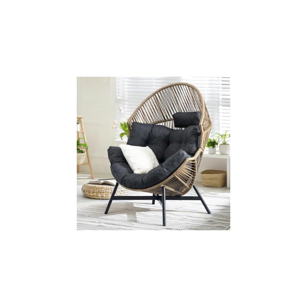 Heavy Duty 500 Lbs Capacity Oversized Wicker Egg Chair for Outside, UV 2000 Hours Material with Non-discolouring Fabric Cushion, Durable Against Water, Weather
