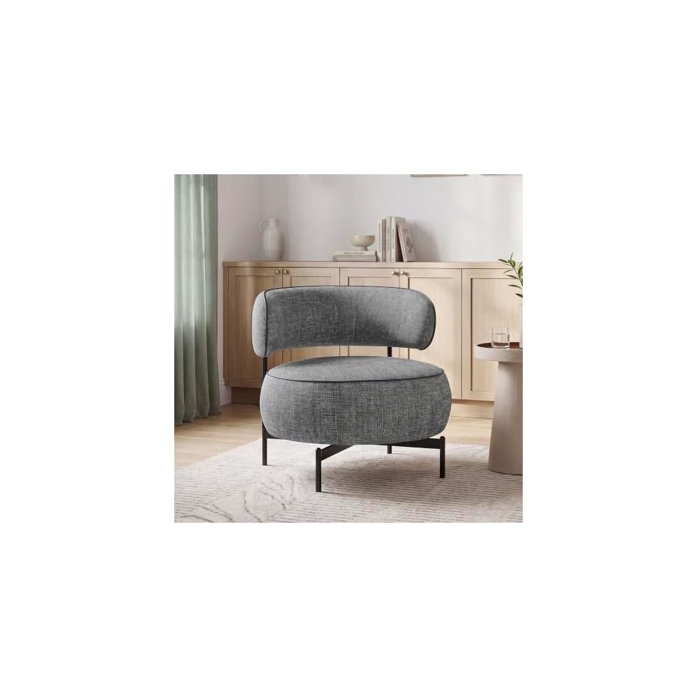 Round Swivel Accent Chair, Chenille Upholstered Barrel Chair, Brown
