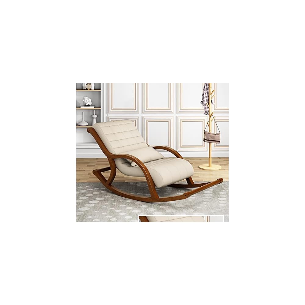 Single Leisure Rocking Chair Solid Wood Adult Rocking Chair Prevent Tipping The Streamlined armrests Home Bedroom Living Room Recliner Bearing 200Kg