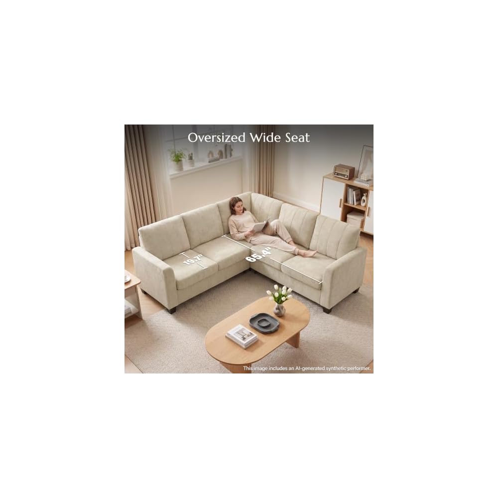 L Shaped Couch, Small Corner Sectional Sofa, Beige