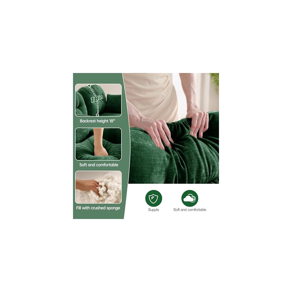 Cloud Couches for Living Room, Modular Sectional Sofa, 74" L-Shape Green