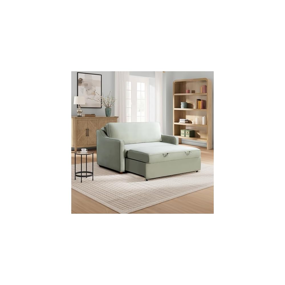 ® Santa Cruz 62.2" Convertible Loveseat, Full-Size, Recessed Track Arms, Dream Coil® Comfort, Fingerguard® Pinch Point Protection, Soft Velvet Fabric, Sage