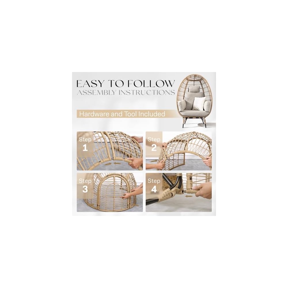 Heavy Duty 500 Lbs Capacity Oversized Wicker Egg Chair for Outside, UV 2000 Hours Material with Non-discolouring Fabric Cushion, Durable Against Water, Weather