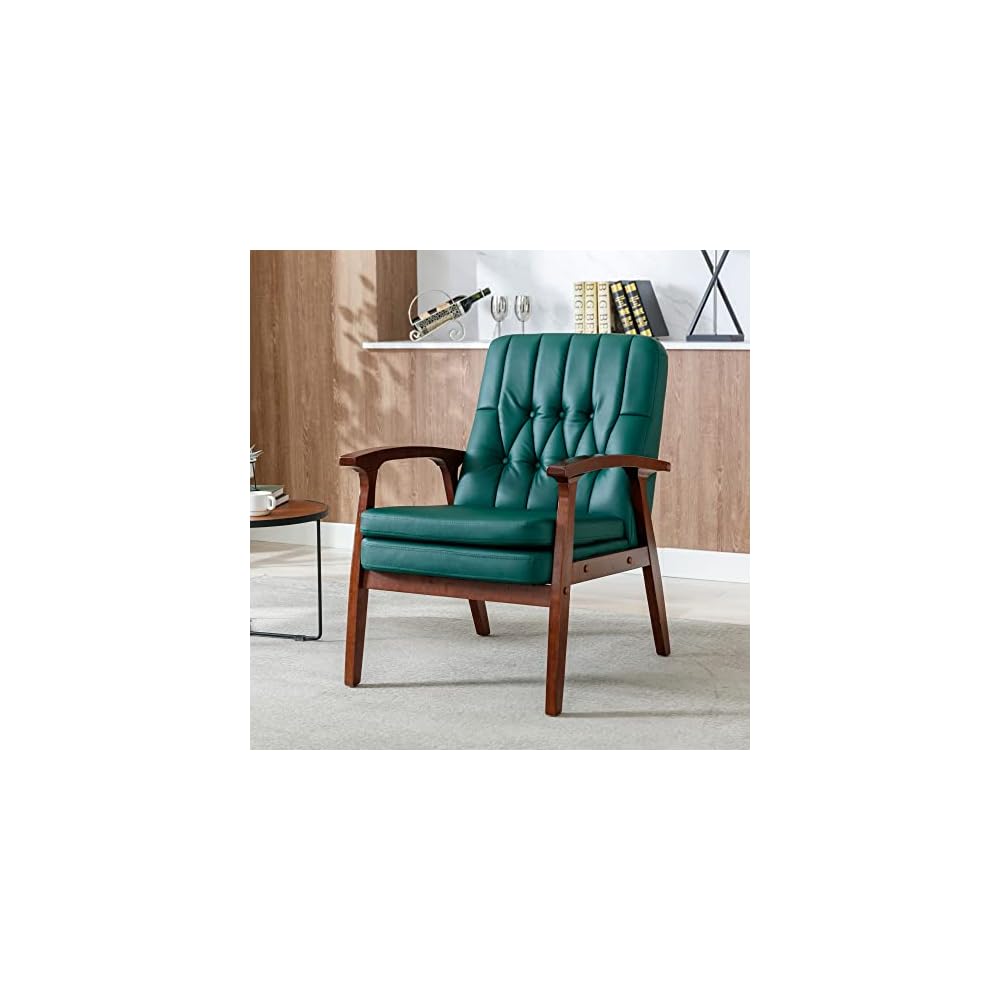 Mid Century Accent Chair, One Size, Blackish Green