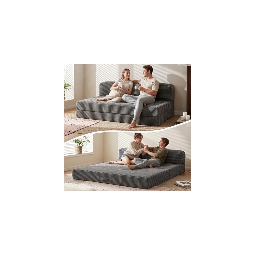 4-in-1 Folding Sofa Bed – Memory Foam Convertible Sleeper Chair with Pillow, No Assembly Required for Apartment, Guest Room, Camping