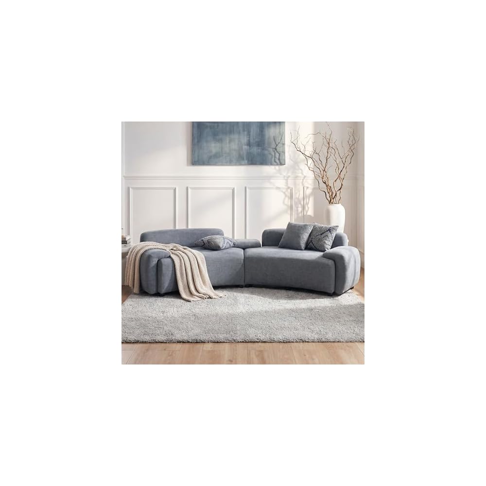 Verie 122" Modular Sectional Sofa Couch, Wooden Home Sofa Living Room, Comfy Cloud Couch with Accent Pillows for Bedroom, Home Office, Gray Blue