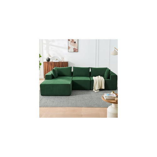 108” Boneless Couches for Living Room, Cloud Modular Sectional Couch, Modular Sectional Sofa with Deep Seat, Modren Comfy Corduroy Fluffy Couch with L-Shaped Chaise, No Assembly Required, Green