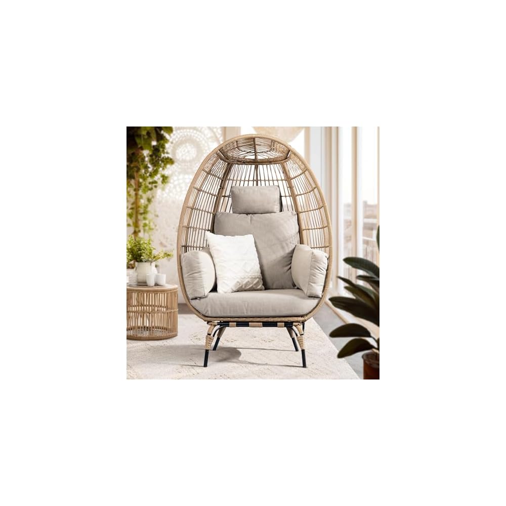 Heavy Duty 500 Lbs Capacity Oversized Wicker Egg Chair for Outside, UV 2000 Hours Material with Non-discolouring Fabric Cushion, Durable Against Water, Weather