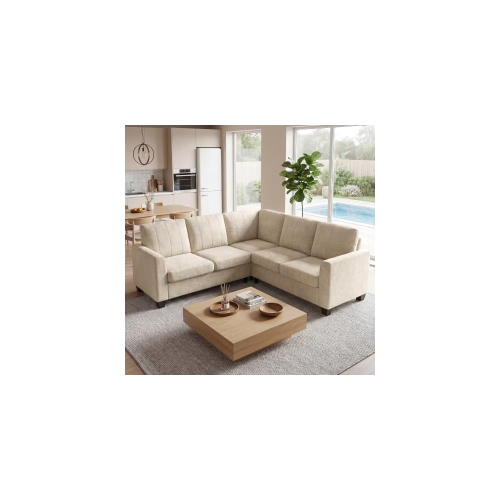 L Shaped Couch, Small Corner Sectional Sofa, Beige