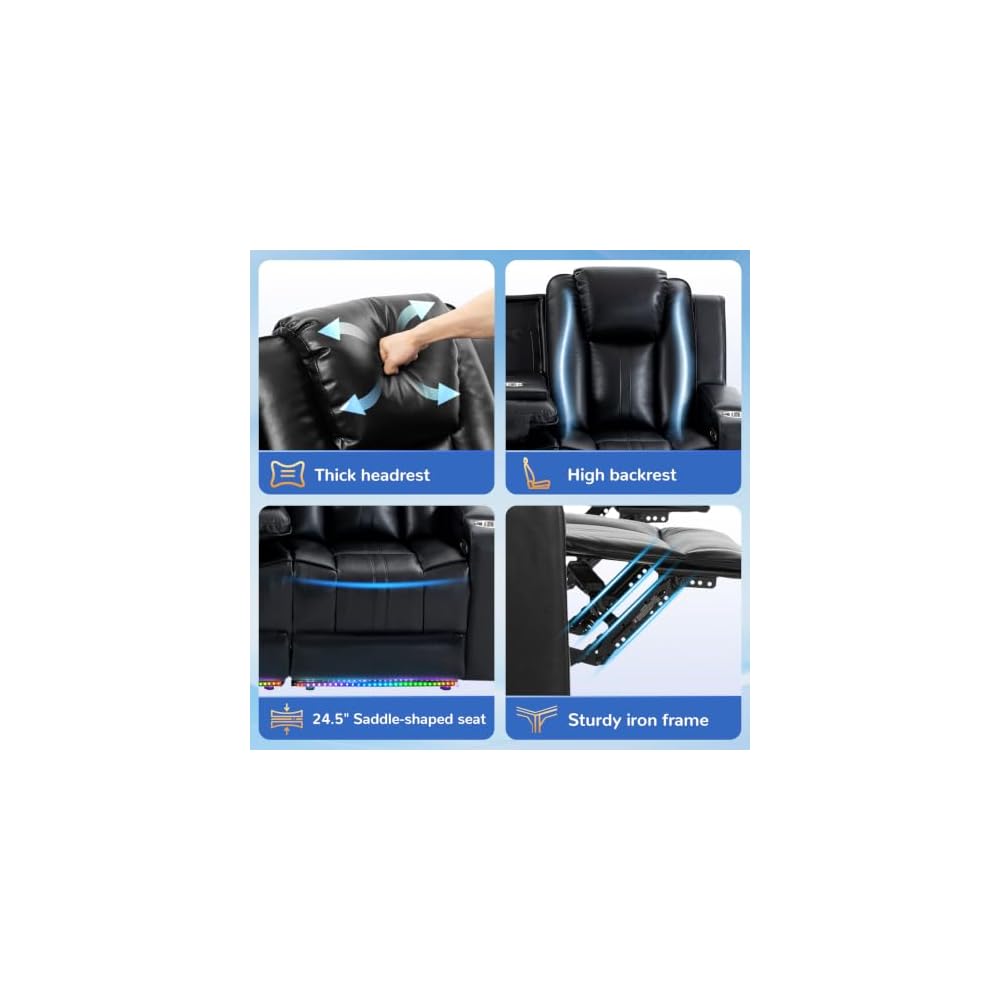 Power Recliner Sofa Set with LED Lights/Wireless Charging