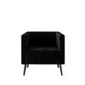Modern Velvet Armchair with Vertical Channel Back, Padded Arms and Metal Legs, Black