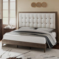 Solid Wood Queen Bed Frame,50" Upholstered Headboard,Ash Gray