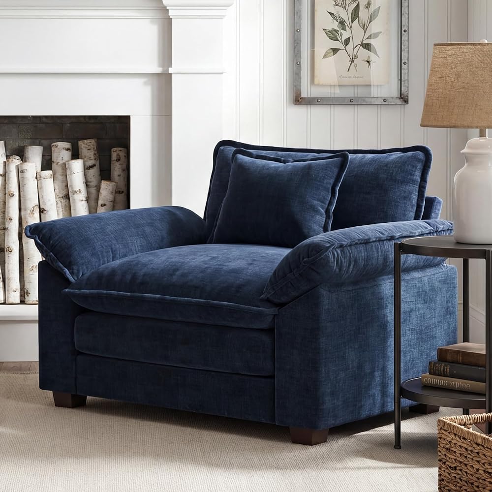 49.5'' W Oversized Accent Chair, Chenille Cloud Sofa Chair with Deep Seat and Extra Wide Armrests, Comfy Reading Armchair for Bedroom, Living Room, Blue