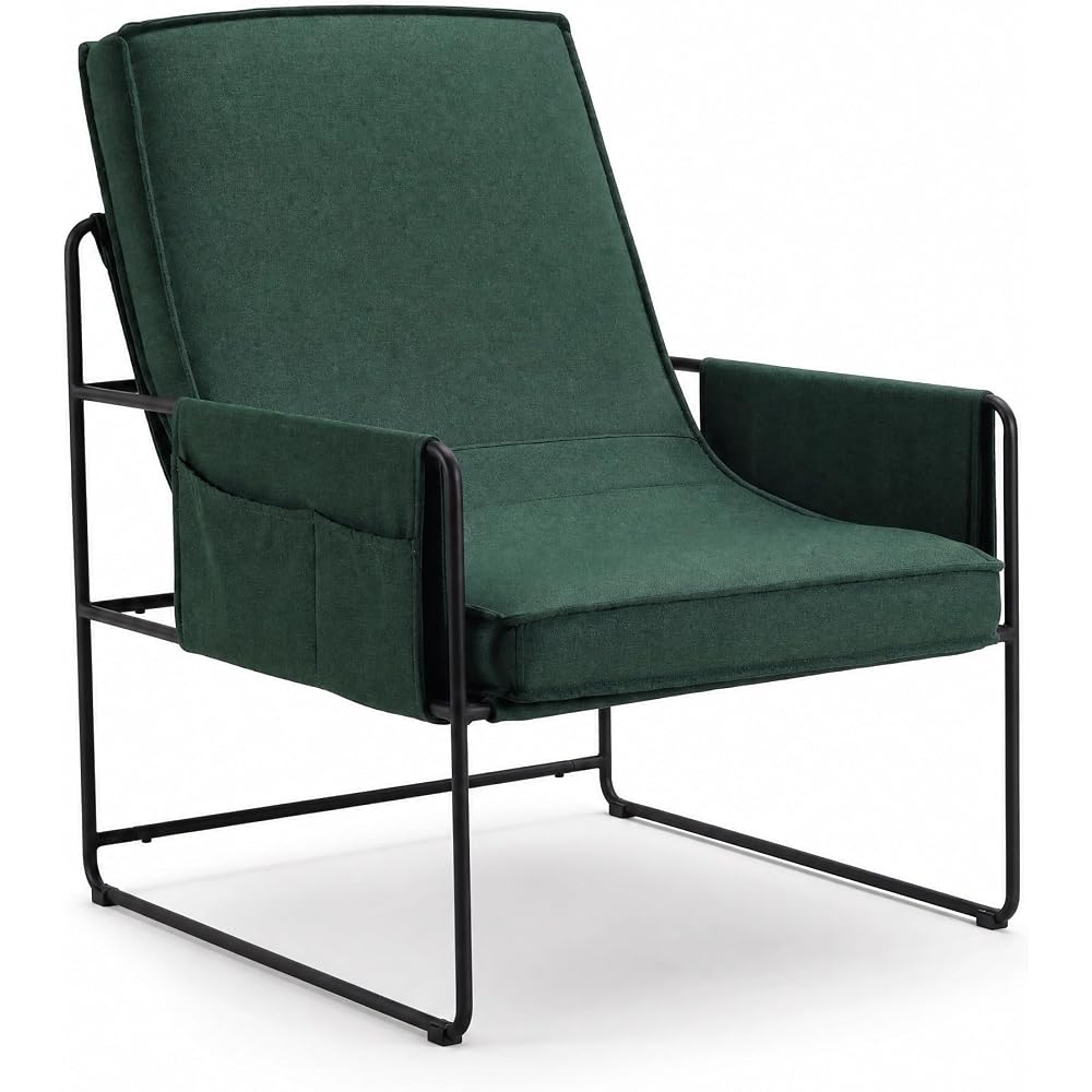 Modern Accent Chair with Armrests, Natural Cotton Cushions, Green