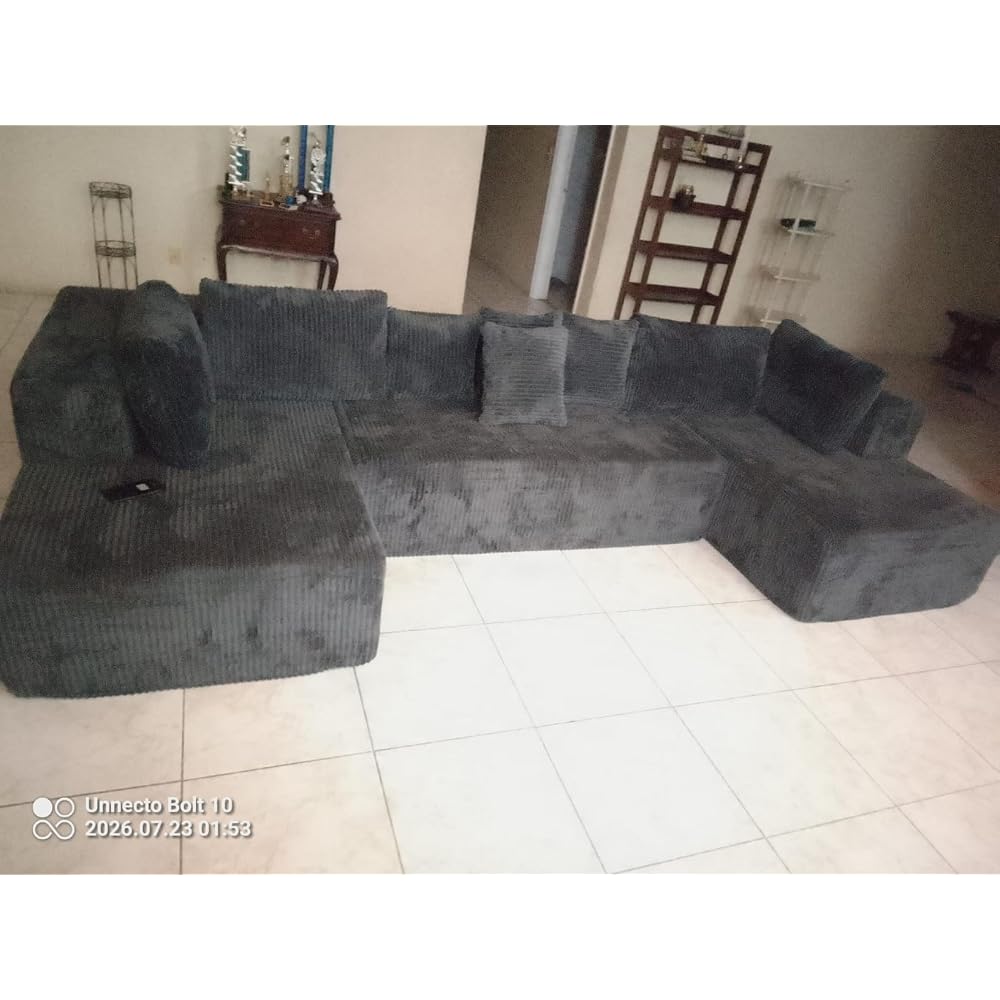 134'' Cloud Couch U-Shaped Sectional Sofa, Corduroy Boneless Couches