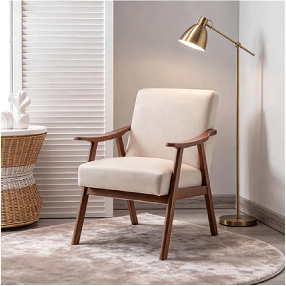 Accent Chair Mid Century Modern Armchair, Upholstered Lounge Chair with Solid Wood Frame for Living Room Bedroom Reading Room(Light Camel)