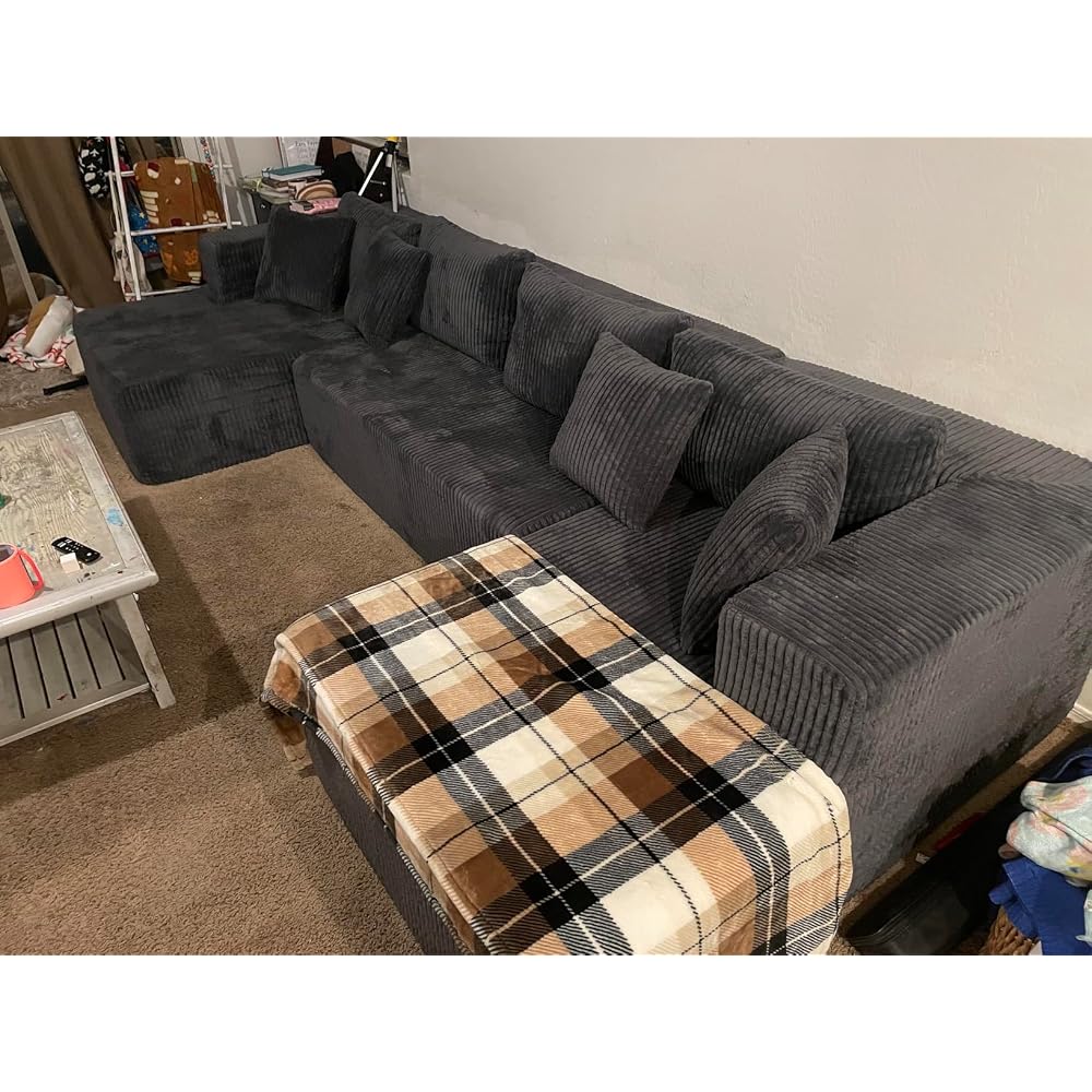 134'' Cloud Couch U-Shaped Sectional Sofa, Corduroy Boneless Couches