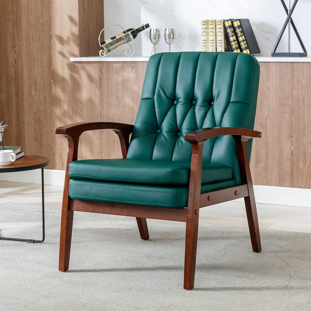 Mid Century Accent Chair, One Size, Blackish Green
