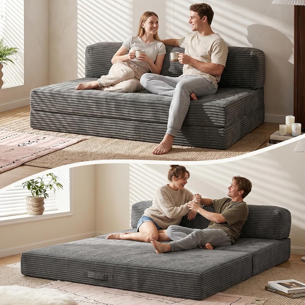 4-in-1 Folding Sofa Bed – Memory Foam Convertible Sleeper Chair with Pillow, No Assembly Required for Apartment, Guest Room, Camping