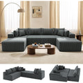 134'' Cloud Couch U-Shaped Sectional Sofa, Corduroy Boneless Couches