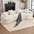 110‘’ Boneless Curved Sofa, Modern Cloud 4-Seater Floor Couch, Minimalist Compression Sofa for Living Room Apartment Studio Office, No Assembly Needed(Chenille, Beige White)