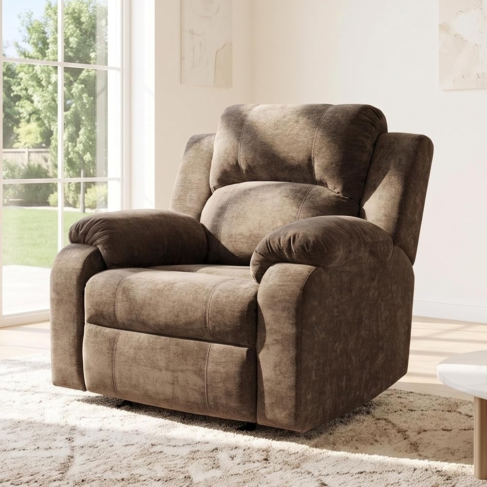 Kiki Chenille Upholstered Recliner Chair, Accent Chair with 3 Position Adjustable Backrest, Super Comfort Recliner Sofa for Living Room/Bedroom, Indoor Lounge Chair, Brown