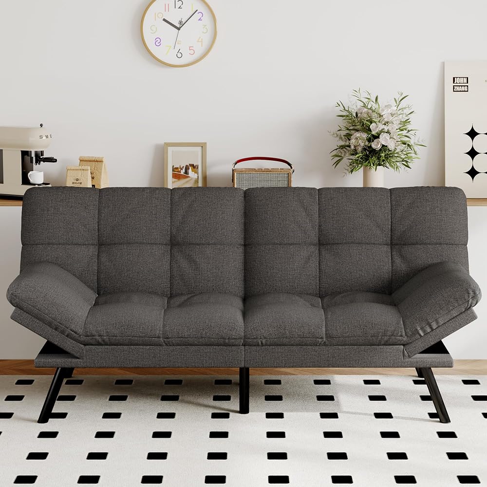 Futon Sofa Bed Convertible Couch, Grey Linen Sofa Bed