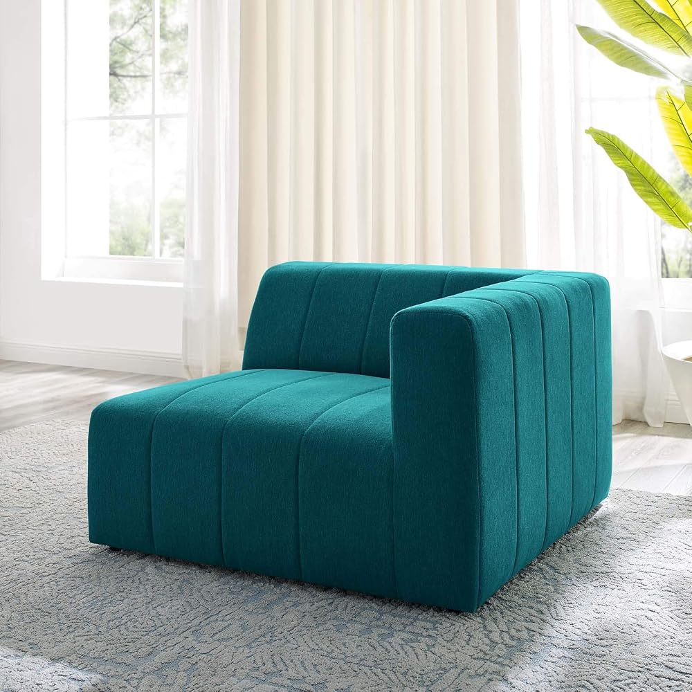 Bartlett Channel Tufted Upholstered Sectional, Right-Arm Chair, Teal