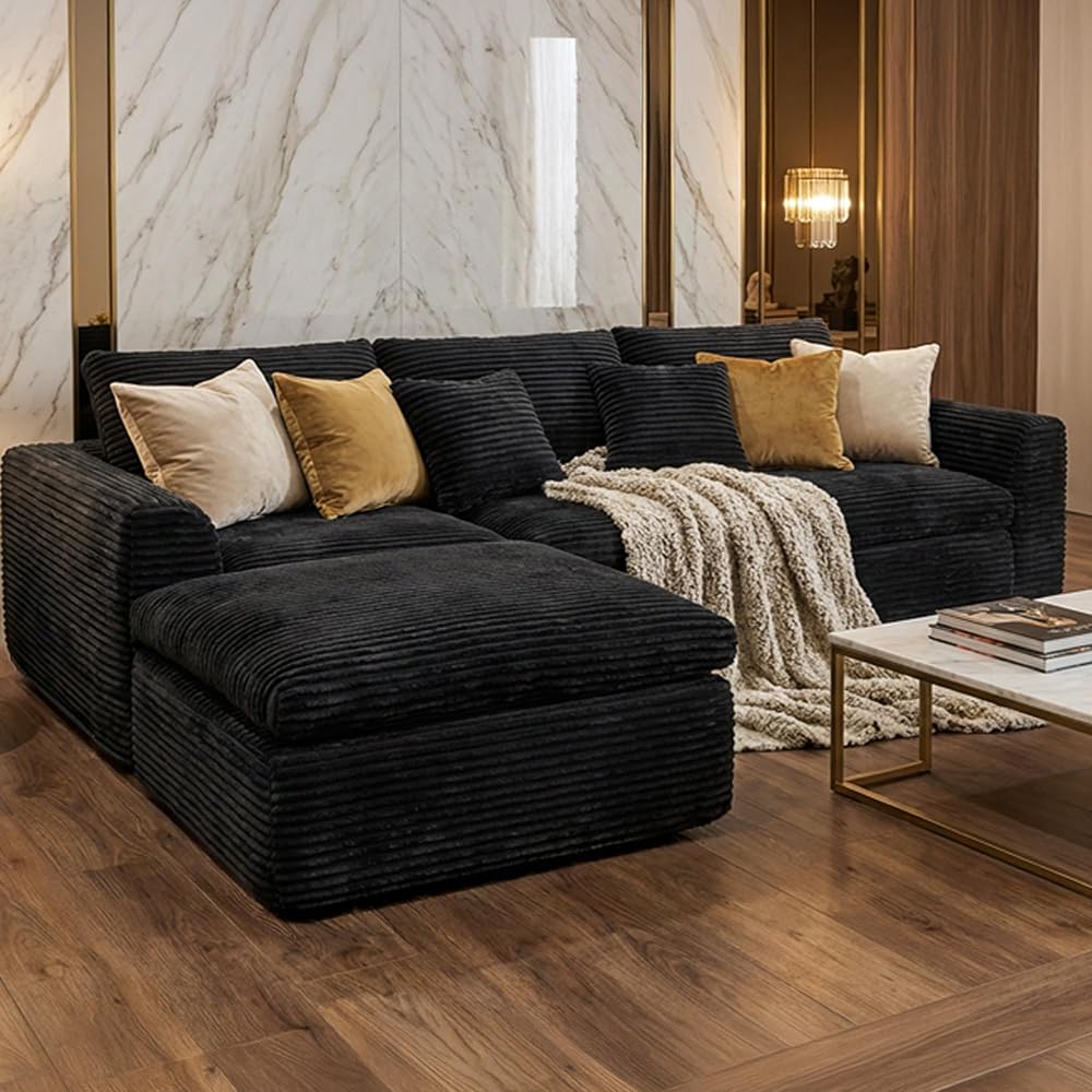 Boneless L-Shaped Modular Couch - 108 Inch,Black