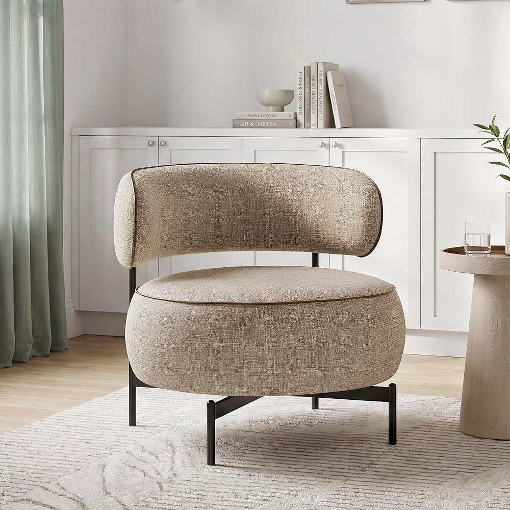Round Swivel Accent Chair, Chenille Upholstered Barrel Chair, Brown