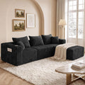 102" Boneless Modular Sectional Sofa 4 Seater Foam Sectional Corduroy Couch with Ottoman, Cup Holders & Side Storage Pockets, No Assembly Needed (Black, 102" L Shape)